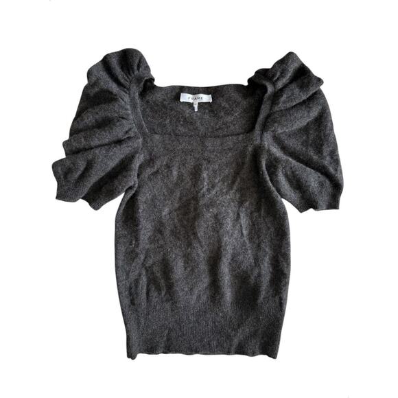 Frame Frankie Ruched Mélange Cashmere Sweater Grey Small Crew - Picture 2 of 13